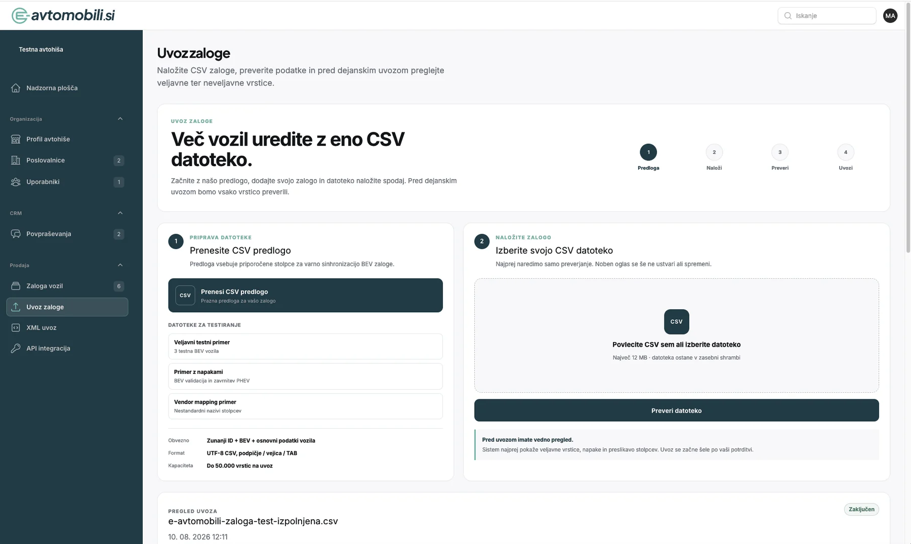 CSV uvoz trgovske zaloge